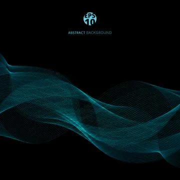 Abstract blue lines wave template on black background. Blue smoke. Stock Illustration