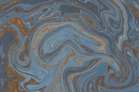 Abstract blue liquid marble background with gold texture Stock Illustration