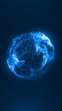 Abstract blue liquid sphere with bubbles and glowing splash textures, under.. Ilustración de archivo