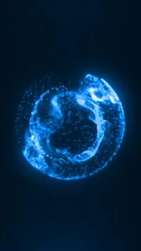 Abstract blue liquid sphere with bubbles and glowing splash textures, under.. Stock Illustration