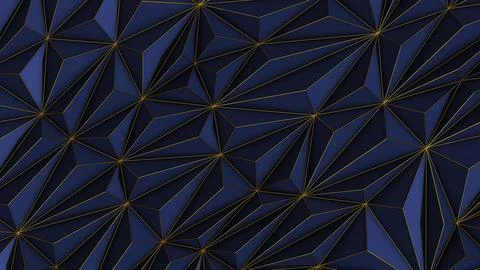 Abstract blue low poly background with copy space and golden stripe 3d render Illustrazione stock