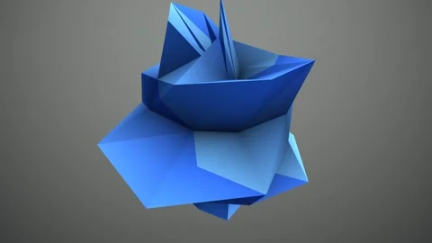 Abstract blue low poly geometric shape rotating seamlessly on grey background Stock Footage 328575632