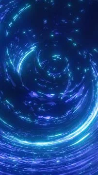 Abstract blue luminous vortex with glossy swirling reflections, creating a .. Illustrazione stock