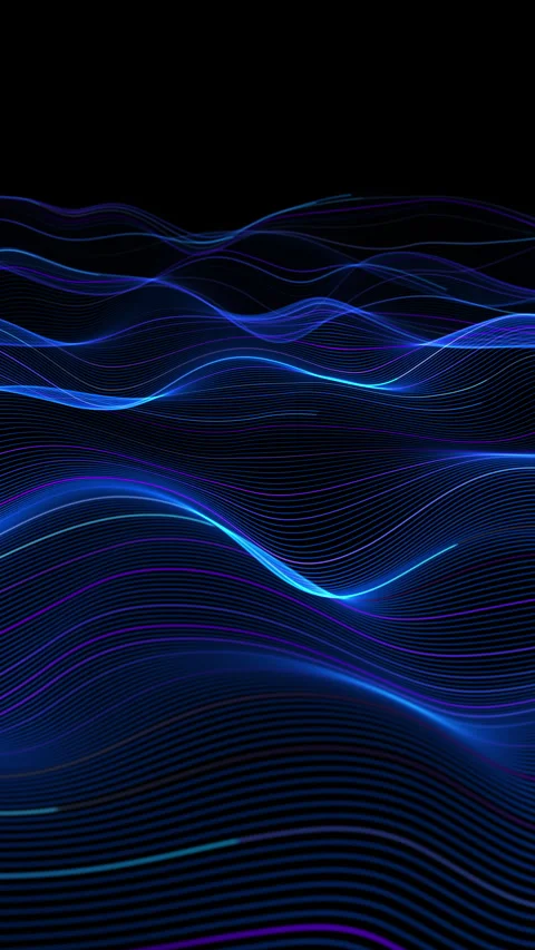 Abstract blue luminous wave landscape, thin flowing lines forming layered h.. Stock Footage 325516728