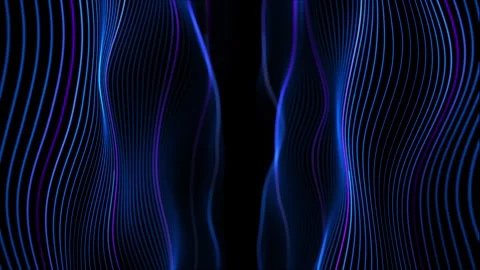 Abstract blue luminous wave lines forming symmetrical flowing walls on deep.. Video stock 325388866