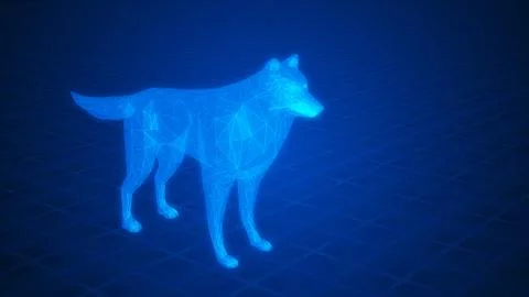 Abstract blue luminous wolf from polygons 3d illustration Ilustración de archivo