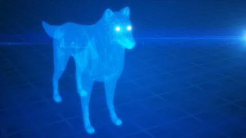 Abstract blue luminous wolf from polygons 3d illustration Ilustración de archivo