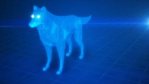 Abstract blue luminous wolf from polygons 3d illustration Ilustración de archivo
