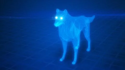 Abstract blue luminous wolf from polygons 3d illustration Ilustración de archivo