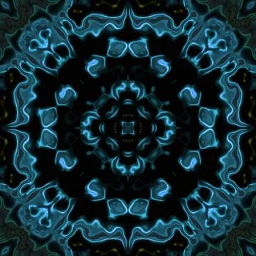 Abstract blue metallic flower pattern with devil heads made seamless Stock Illustration