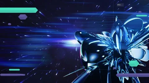 Abstract blue metallic forms moving through glowing digital space with light Vídeo Stock 341321971