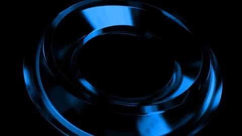 Abstract blue metallic ring rotating on black background Stock Photos