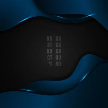 Abstract blue metallic wave shape with lighting effect on black background sp Stock Illustration