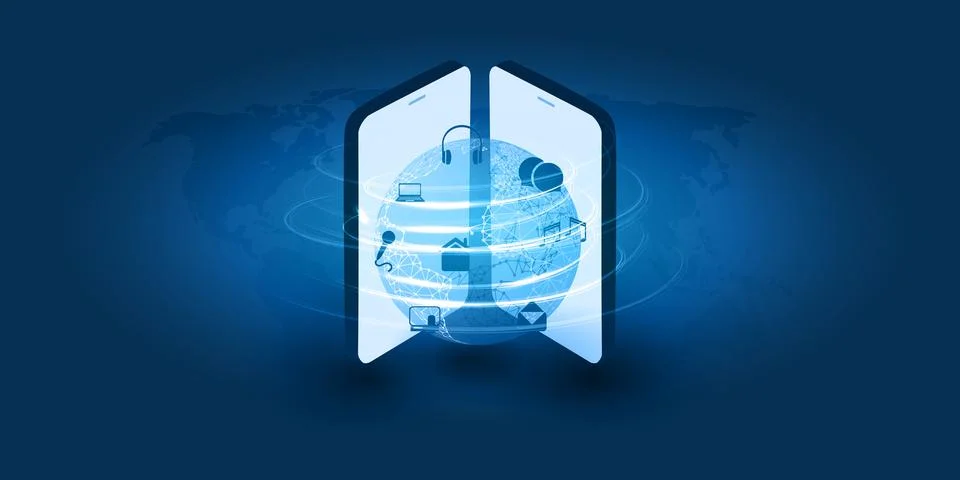 Abstract Blue Minimal Style Cloud Computing, Networks, Consumer Mobile Tele.. Illustrazione stock