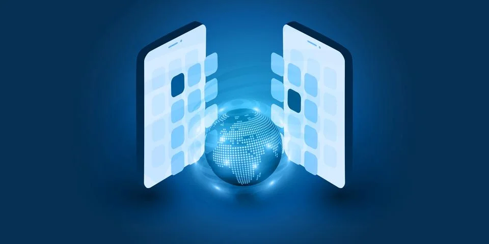 Abstract Blue Minimal Style Cloud Computing, Networks, Mobile Telecommunica.. Stock Illustration