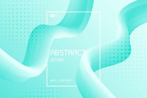 Abstract blue mint wavy fluid line pattern artwork with halftone design Illustrazione stock