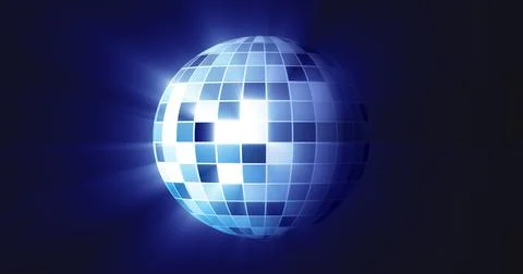 Abstract blue mirrored spinning round disco ball for discos and dances in n.. Stock Illustration