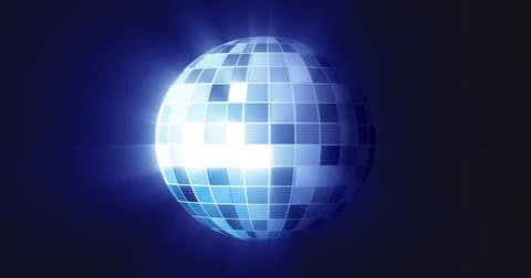 Abstract blue mirrored spinning round disco ball for discos and dances in n.. Stockillustratie