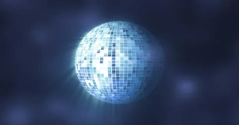 Abstract blue mirrored spinning round disco ball for discos and dances in n.. Stock Illustration