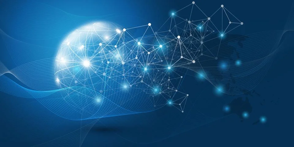 Abstract Blue Modern Style Cloud Computing, 3D Networks Structure, Telecomm.. Stock Illustration