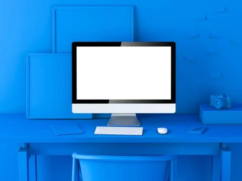 Abstract blue modern workspace. 3d rendering 库存插图