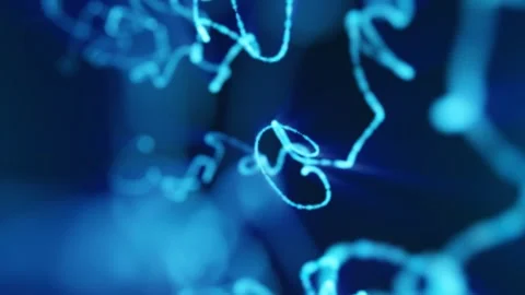 Abstract blue molecular light trails with soft glowing lines and blurred node Stock Footage 336339233