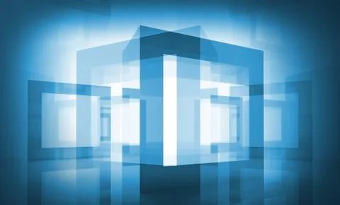 Abstract blue monochrome technology background with blue square frames Illustrazione stock