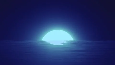 Abstract blue moon over water sea and horizon with reflections background Stock Illustration