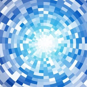 Abstract blue mosaic pattern with radial geometric tiles and optical illusion Illustrazione stock