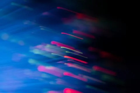 Abstract Blue Motion Blur with Red Light Trails, Digital Technology Backgroun Stock Photos