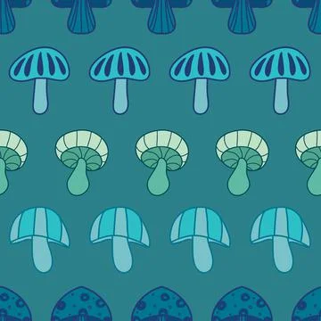 Abstract blue mushrooms repeat pattern background design Illustrazione stock