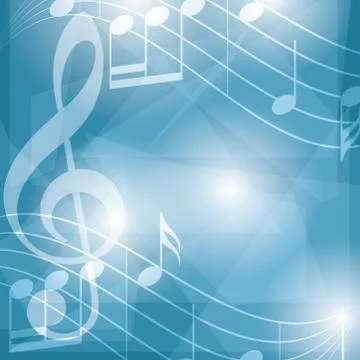 Abstract blue music background with notes - vector Stock Illustration