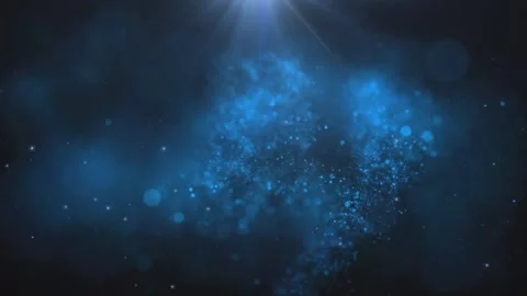 Abstract blue nebula particles floating through dark space with glowing light 스톡 동영상 344190784