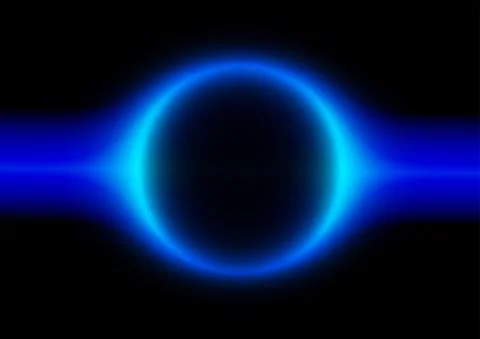 Abstract blue neon circle ring frame round line planet curve with horizontal Stock Illustration