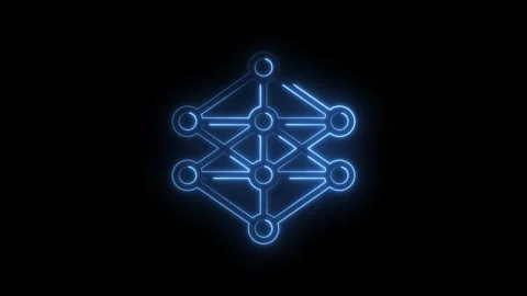 Abstract blue neon geometric network structure glowing on black background Stock Footage 333952806