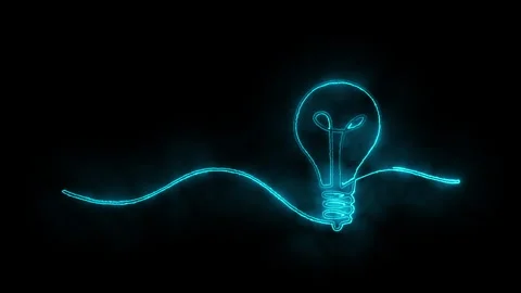Abstract blue neon light bulb idea concept with wavy line motion on black b.. Stock Footage 338008563
