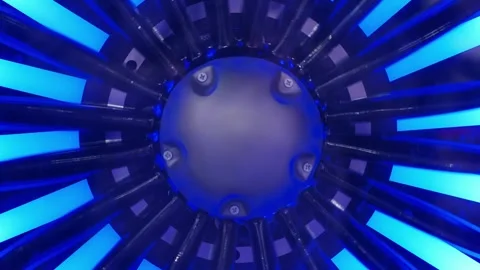 Abstract blue neon light technology pattern showing futuristic design elements Stock Footage 344699319