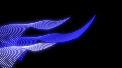 Abstract blue neon light waves flowing diagonally on black background for cinema Stock Footage 325480606