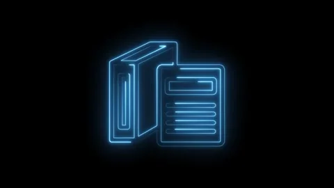 Abstract Blue Neon Lines Forming Data Storage Server Rack and Document Icon on Stock Footage 333951644