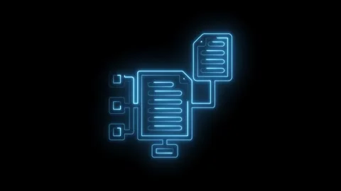 Abstract blue neon lines forming interconnected document icons representing data Stock Footage 333961343