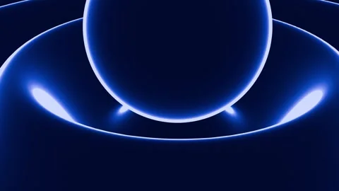 Abstract Blue Neon Ripple Waves with Floating Sphere Cyberpunk Stock Footage 338283360