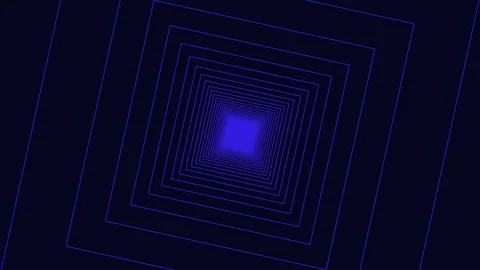 Abstract blue neon square tunnel animation background with glowing geometric Stock Footage 333142147
