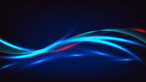 Abstract blue neon wave background with glowing light streaks and flowing e.. Stock Illustration