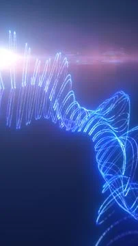 Abstract blue neon waveform with glowing light trails and lens flare, symbo.. Stock Illustration