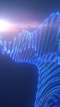 Abstract blue neon waveform with glowing light trails and lens flare, symbo.. Stock Illustration
