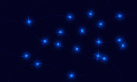 Abstract Blue Network Connections with Glowing Nodes on Dark Background Stock Illustration
