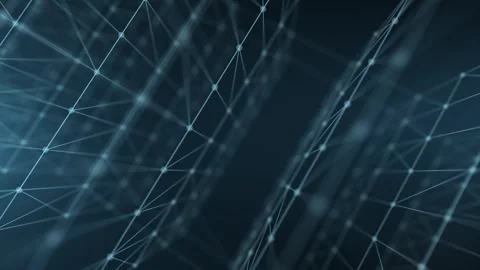 Abstract blue network lines and nodes form a digital mesh corridor, creating Stock Footage 332802194