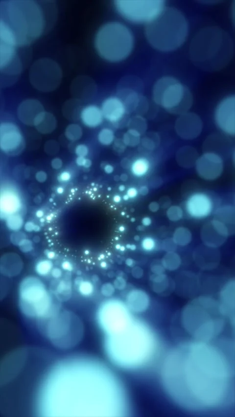 Abstract blue network pulses as bright particles orbit dark center. Flowing.. Stock Footage 347268018