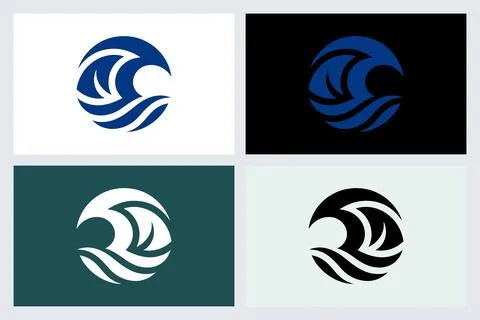 Abstract Blue Ocean Wave Circle Logo Icon Design Stock Illustration