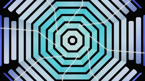 Abstract Blue Octagon Tunnel with Lightning Flashes Vídeo Stock 333448230